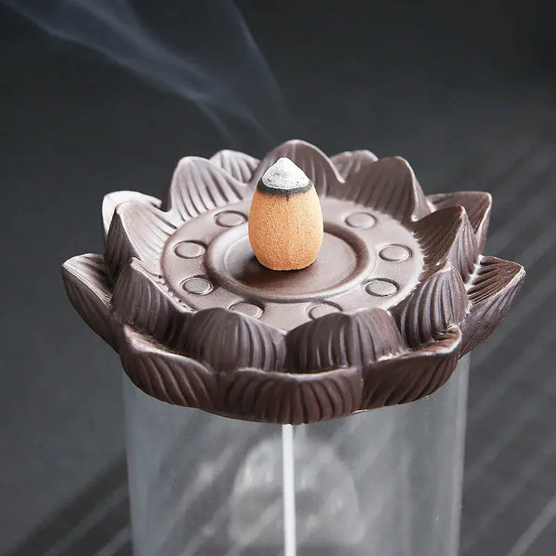 Brûleur à encens symbolique fleur spirituelle sous cloche