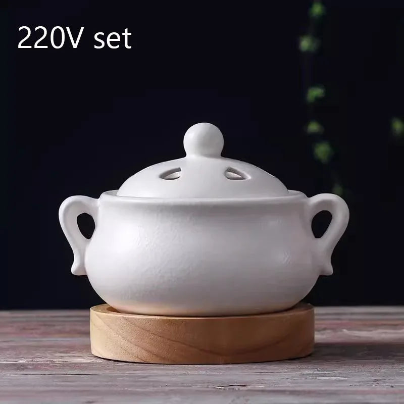 Brûleur d'encens électrique en céramique blanc au design élégant et compact2
