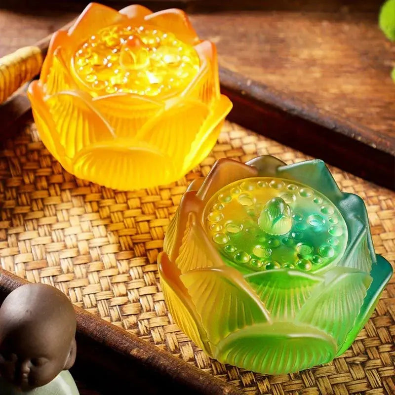 Brûleur d’encens en verre dégradé forme lotus