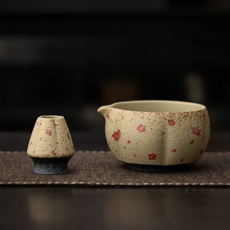 Coffret cérémonie du thé matcha japonais bol fleuri