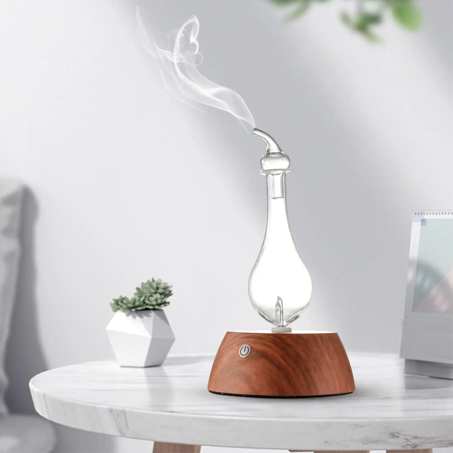 Diffuseur à nébulisation sans eau en bois avec éclairage LED coloré apaisant.