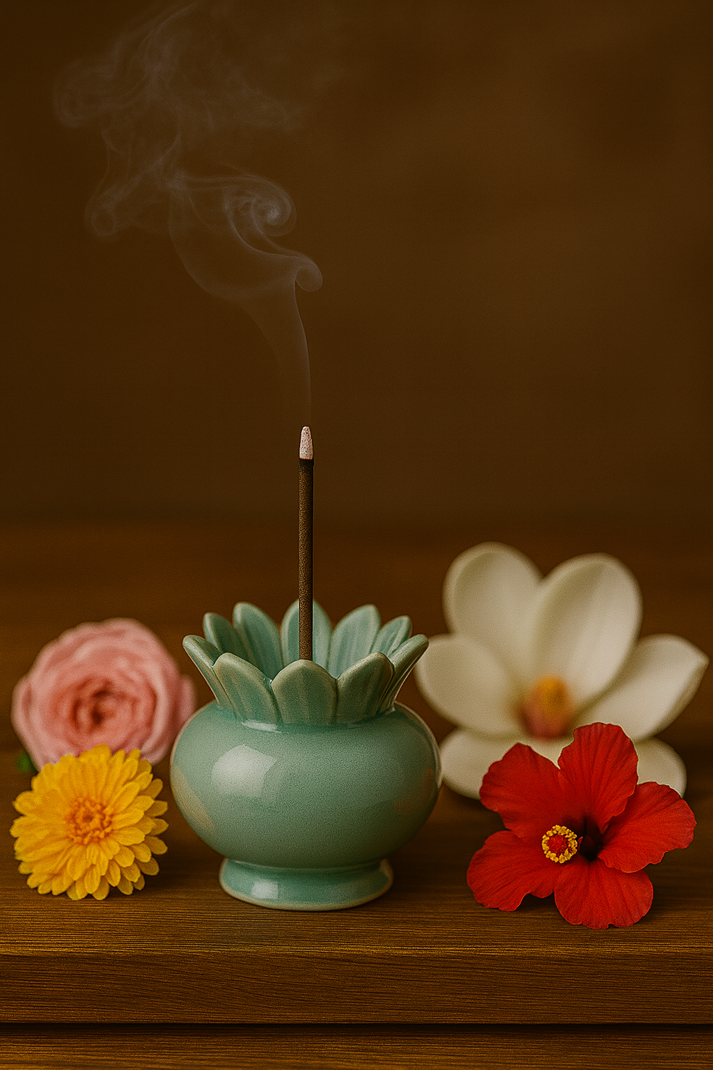 Encens floral avec rose, souci, magnolia et hibiscus pour retrouver énergie et joie.