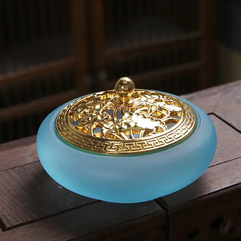 Encensoir bleu en verre pour ambiance méditative