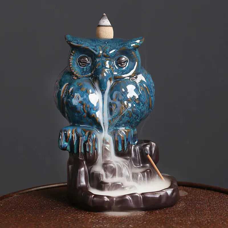Fontaine encens hibou en céramique pour cônes à reflux