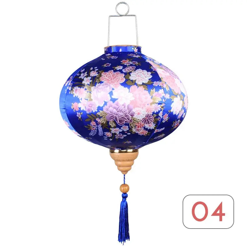 Lanterne japonaise violette en soie décorative avec pompon