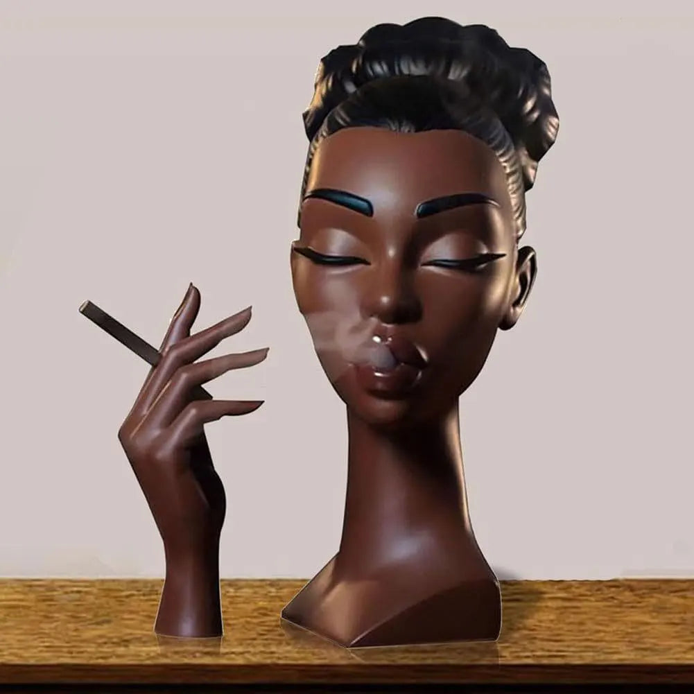 Porte-encens en résine visage féminin noir – vue de profil