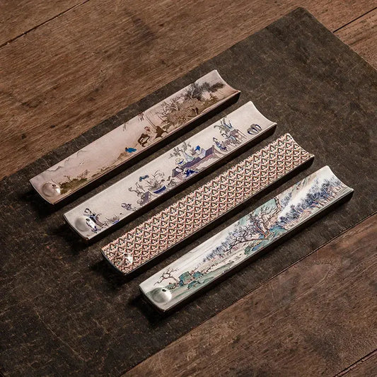 Porte-encens en céramique artisanale motif asiatique