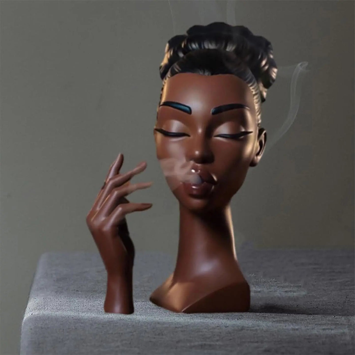 Porte-encens visage féminin noir – objet de décoration zen