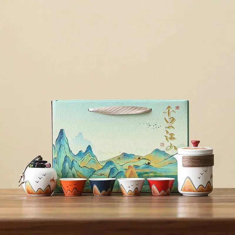 Théière céramique moderne 600ml coffret, service complet tasses et boîte conservation thé