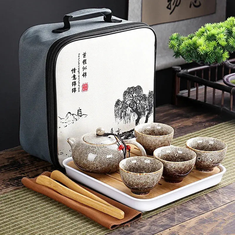 Set de Voyage Thé Chinois – Théière Céramique et 4 Tasses ENCENSORIA