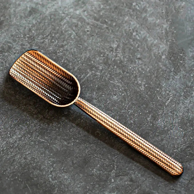 Accessoire cérémonie thé bronze motifs zen, cuillère Kung Fu alliage résistant finition soignée