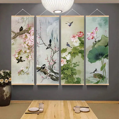 Affiche japonaise traditionnelle oiseaux et fleurs