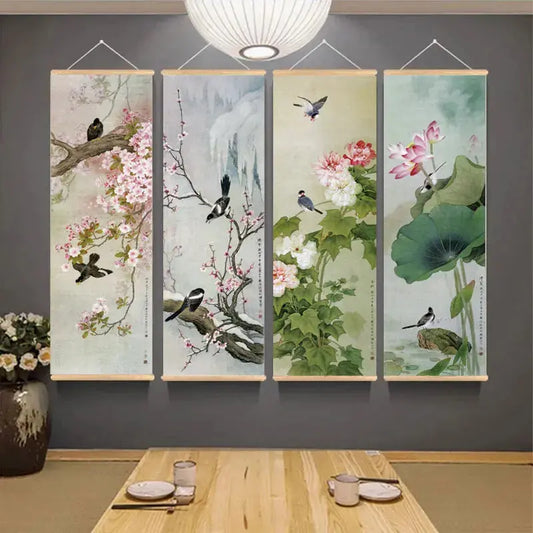 Affiche japonaise traditionnelle oiseaux et fleurs