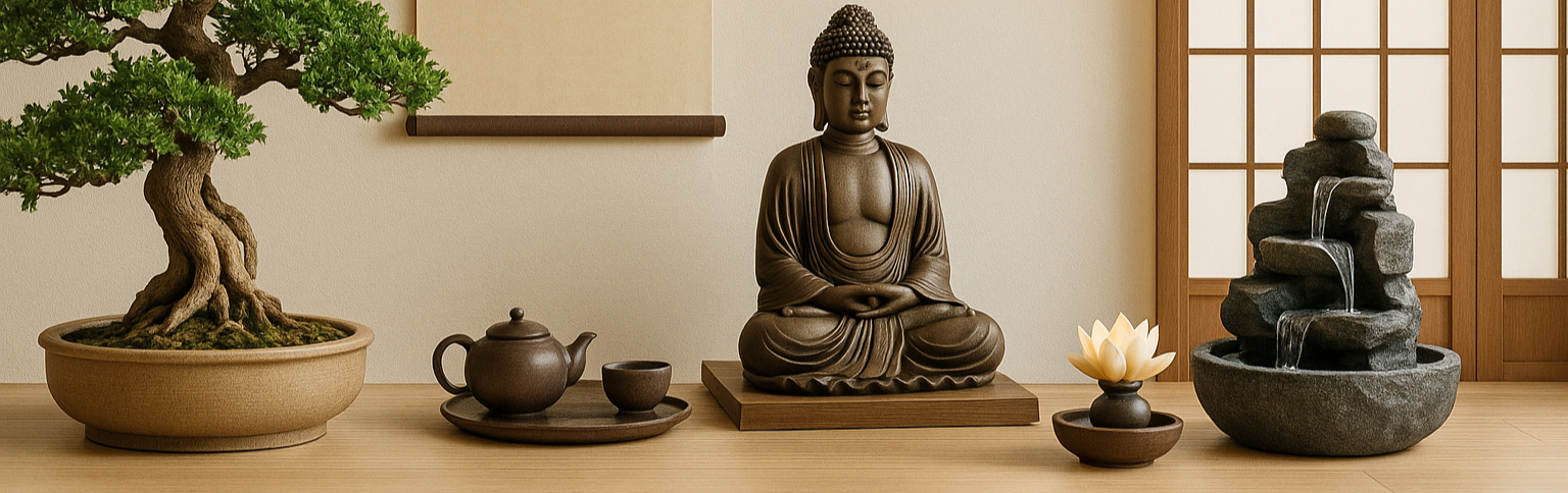 Ambiance intérieure japonaise épurée avec éléments feng shui et décor zen