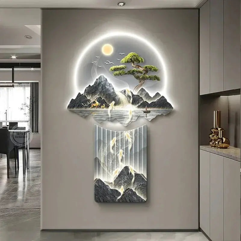 Applique LED japonaise avec poissons lumineux