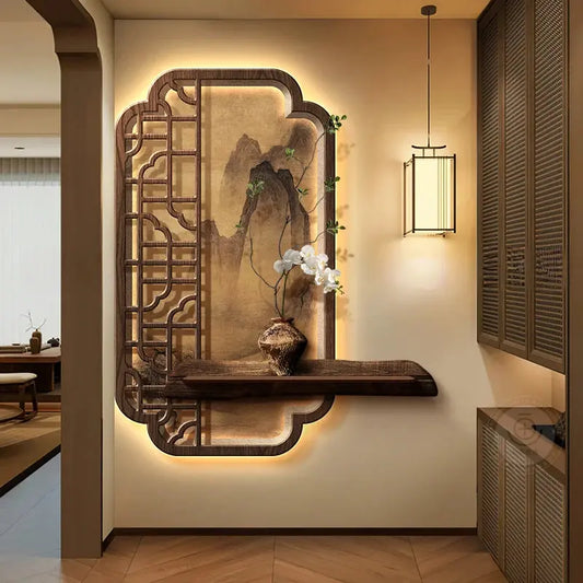 Applique murale japonaise LED haut de gamme en bois