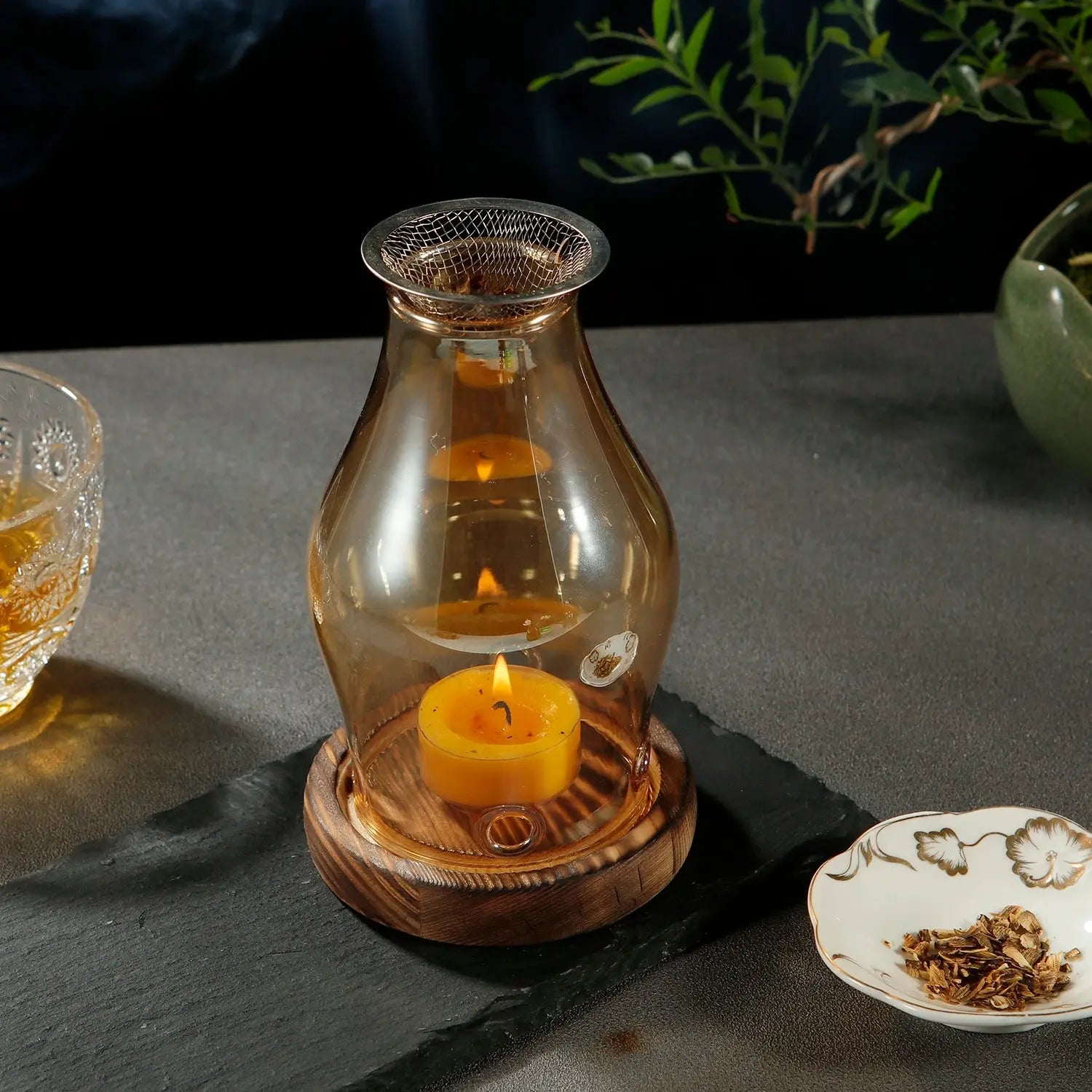 Duftlampe Glas & Holz – Aromadiffuser Zen – ENCENSORIA