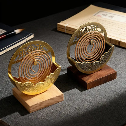 Brûleur bobine encens bois et métal zen, maintien stable toutes tailles spirales