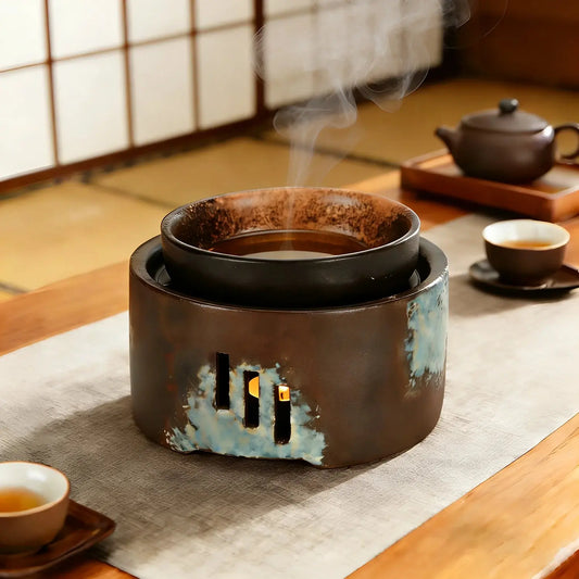 Brûleur céramique artisanal à bougie tealight, diffusion douce huiles essentielles et cires