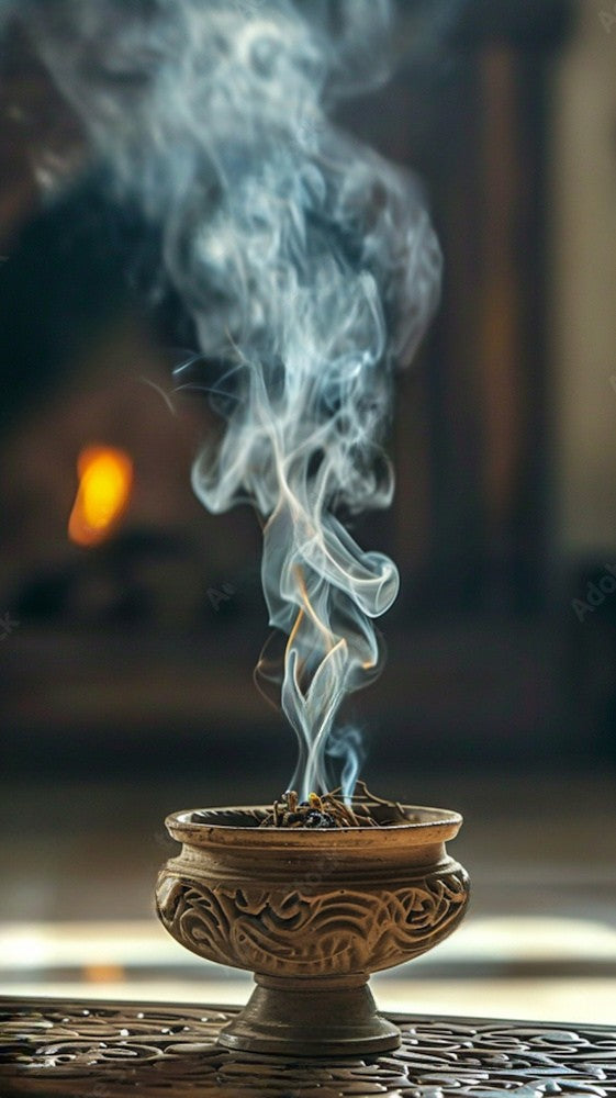 Brûleur d’encens artisanal posé sur une étagère, intégré dans une décoration zen et naturelle.
