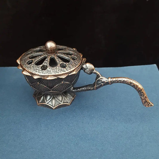 Brûleur d’encens Lotus en laiton rétro avec finition bronze.