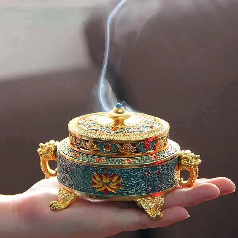 Brûleur d'encens en alliage de zinc, finition soignée.

