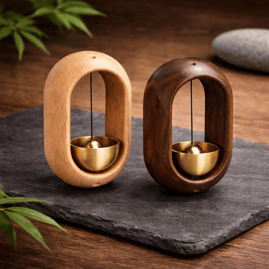Cloche zen en laiton et bois, sonnette magnétique minimaliste pour porte et bureau
