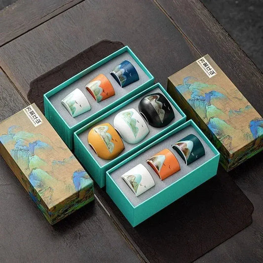 Coffret 3 tasses céramique japonaise cadeau zen, poterie artisanale 45-55ml sans plomb
