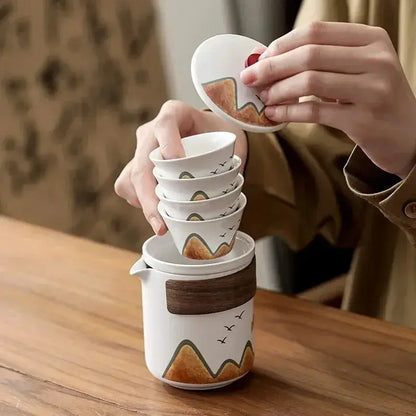 Coffret cadeau thé théière tasses et boîte conservation, céramique moderne 4 personnes zen