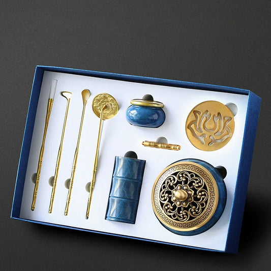 Coffret d’encens outils cuivre bleu magique
