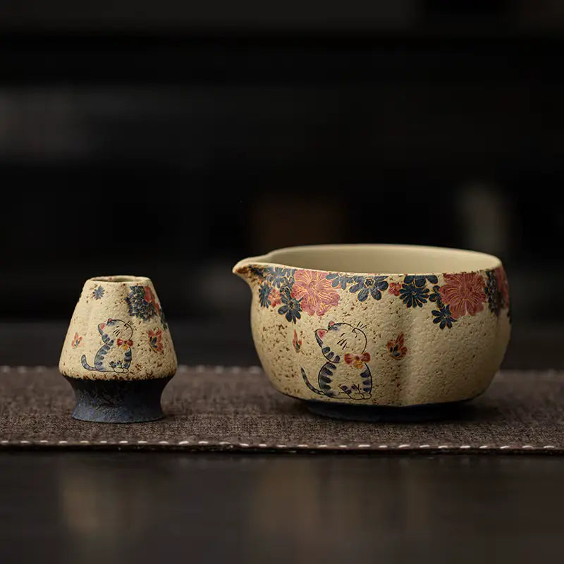 Coffret matcha avec bol fleuri et fouet bambou zen