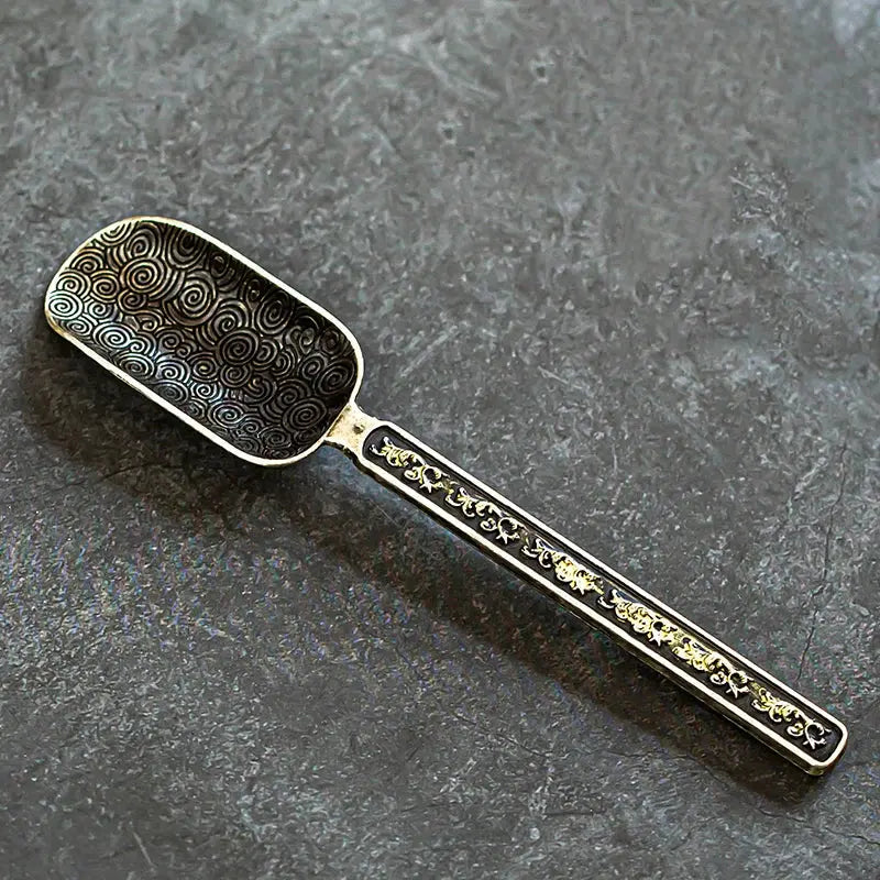 Cuillère Kung Fu alliage doré mesure thé, transfert feuilles précis rituel traditionnel chinois