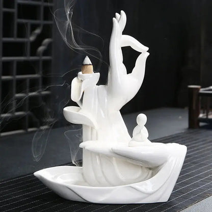 Fontaine d’Encens Main de Bouddha Lotus - Céramique Blanche ENCENSORIA