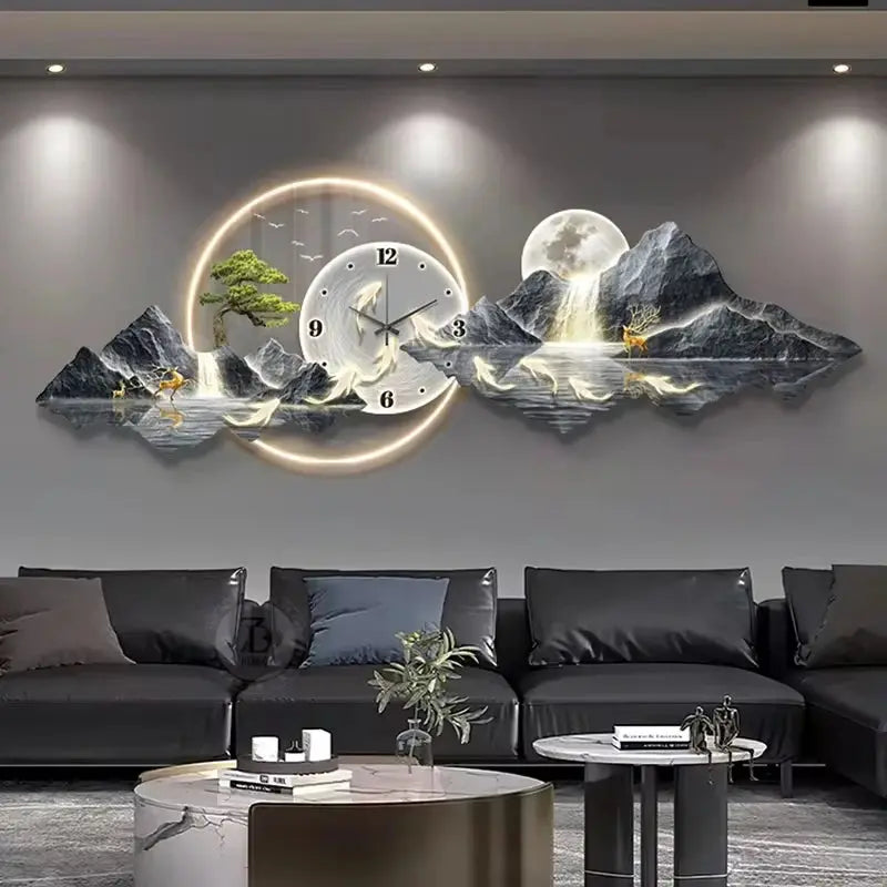 Décoration murale japonaise zen avec horloge LED