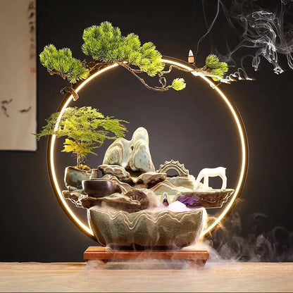  fontaine zen avec éléphant et anneau lumineux
