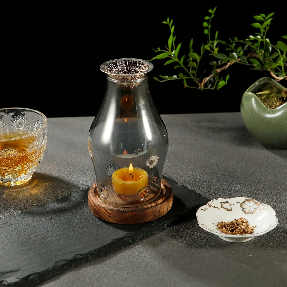 Duftlampe Glas & Holz – Aromadiffuser Zen – ENCENSORIA