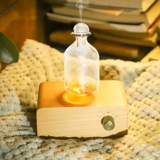 Diffuseur d’huiles essentielles à chaleur douce en bois et verre
