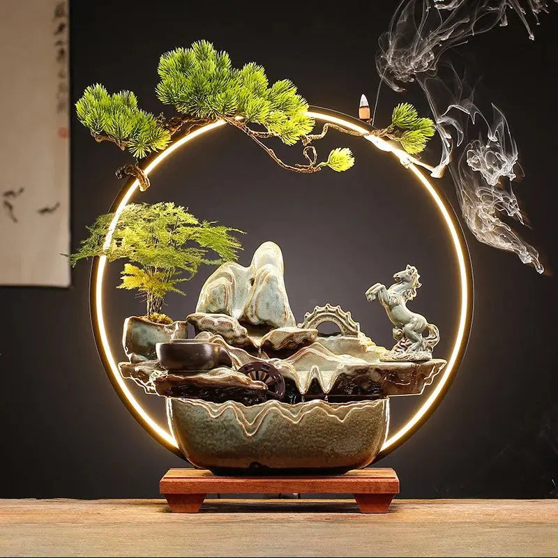 fontaine encens à reflux avec brume légère