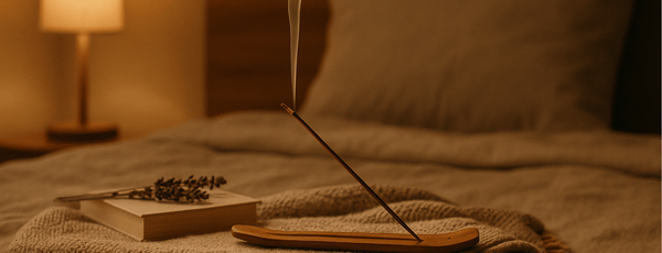 Encens naturel brûlant dans une chambre calme, créant une atmosphère propice au sommeil et à la relaxation