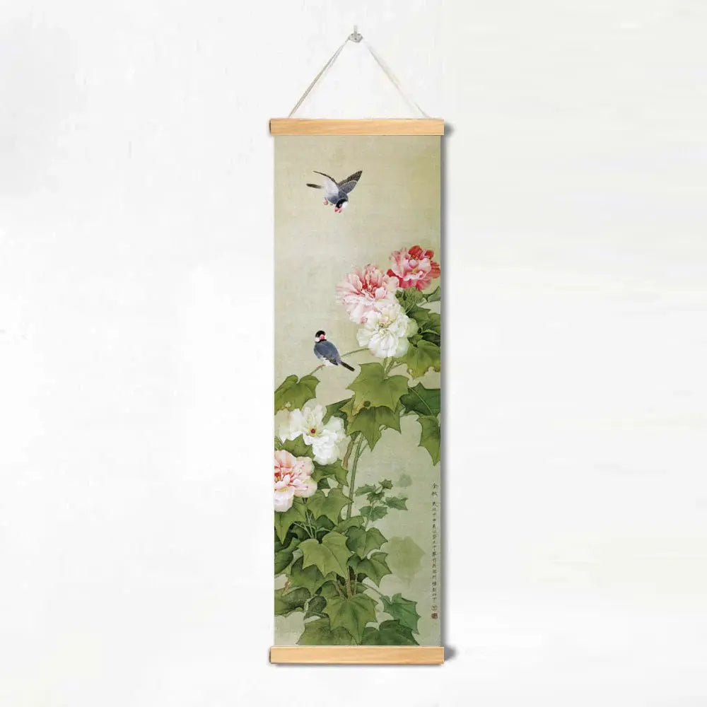 Estampe japonaise murale zen avec fleurs et oiseaux