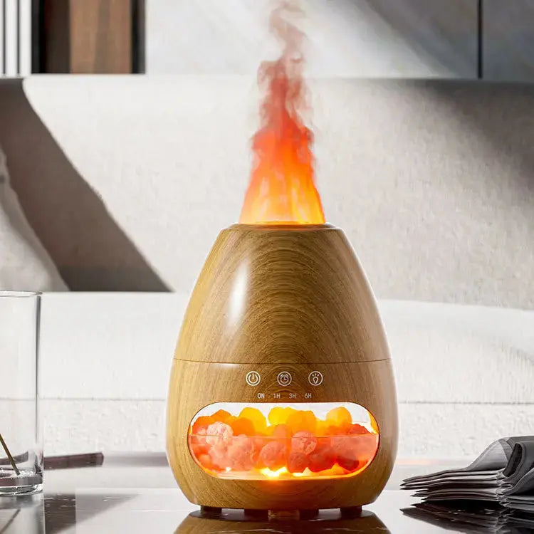 humidificateur flamme LED imitation bois
