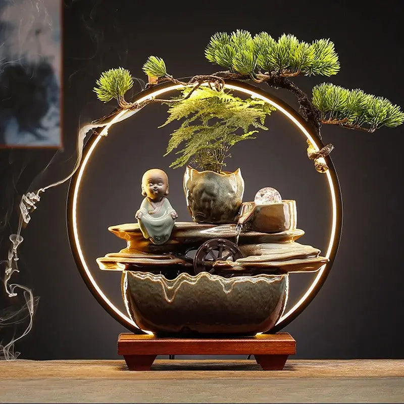 bonsaï décoratif avec halo lumineux et encens