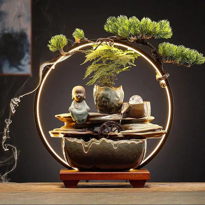 bonsaï décoratif avec halo lumineux et encens