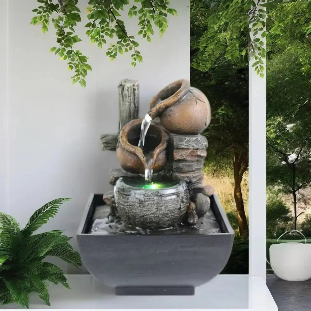 Fontaine de Bureau avec Lumières LED, Petite Cascade comme une Scène, Augmente l'Humidité, Fontaine de Table pour la Relaxation Fontaine de Bureau avec Lumières LED, Petite Cascade comme une Scène, Augmente l'Humidité, Fontaine de Table pour la Relaxation
