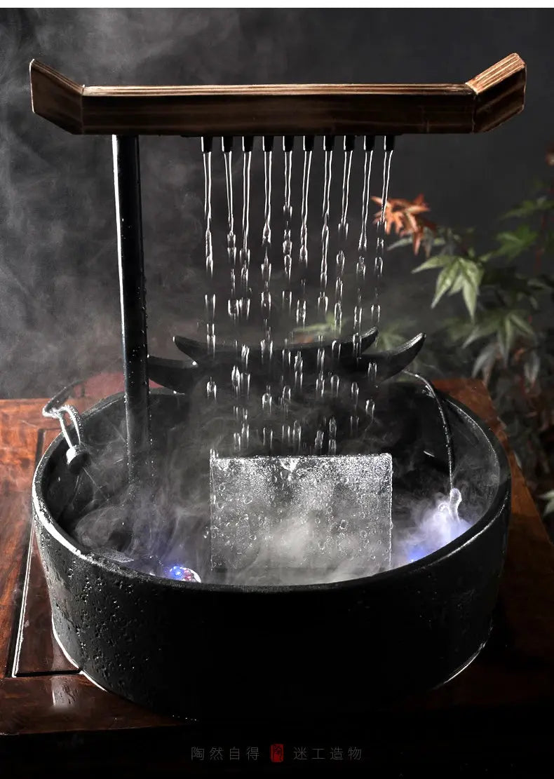 Fontaine intérieure céramique avec brume et LED