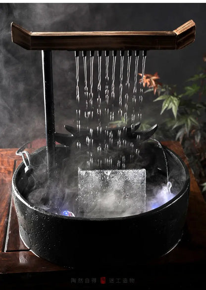 Fontaine intérieure céramique avec brume et LED