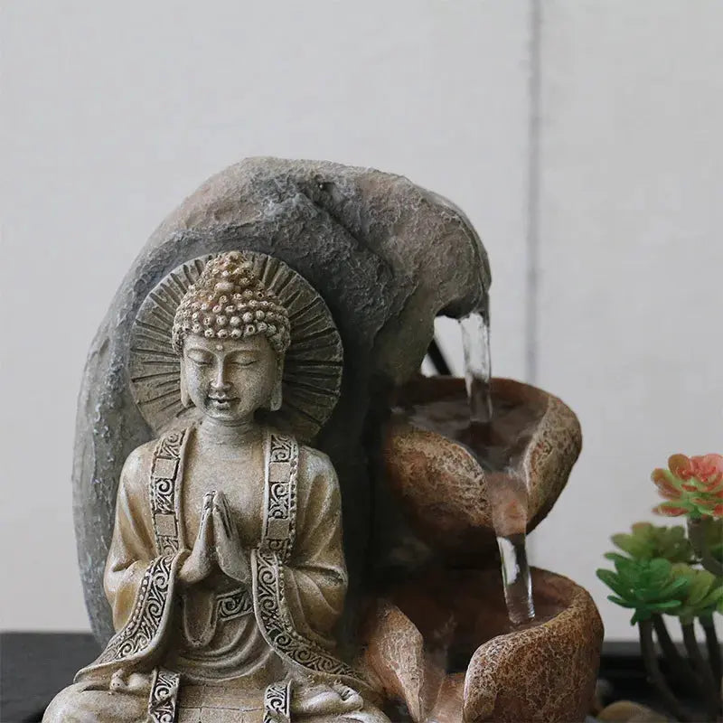 Fontaine Bouddha Grace Avec LED – Décoration Zen Intérieure, 40cm, Grise