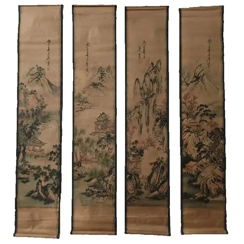 Kakemono chinois avec paysage et calligraphie traditionnelle