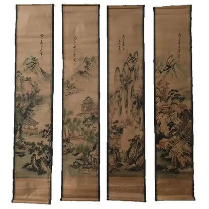 Kakemono chinois avec paysage et calligraphie traditionnelle