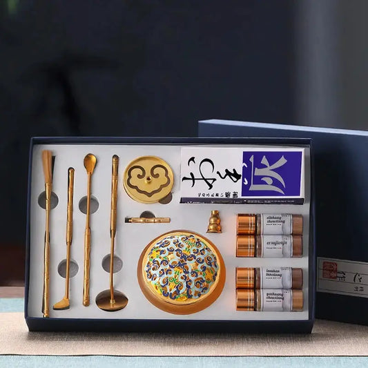 Kit initiation encens sceau cuivre xiangdao, coffret découverte rituel poudre encens méditation